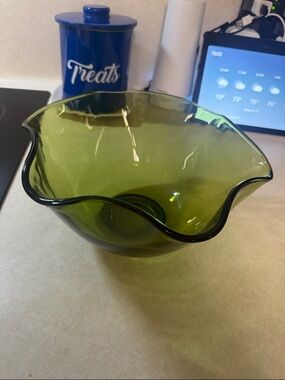 Vintage olive Green Glass Decorative Bowl